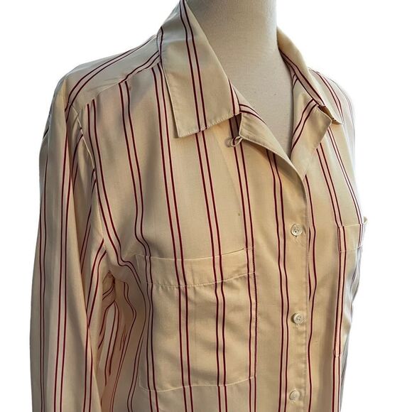 Plus Size Vintage Talbots Silk Blouse Cream & Red Striped size 14 - Picture 1 of 8